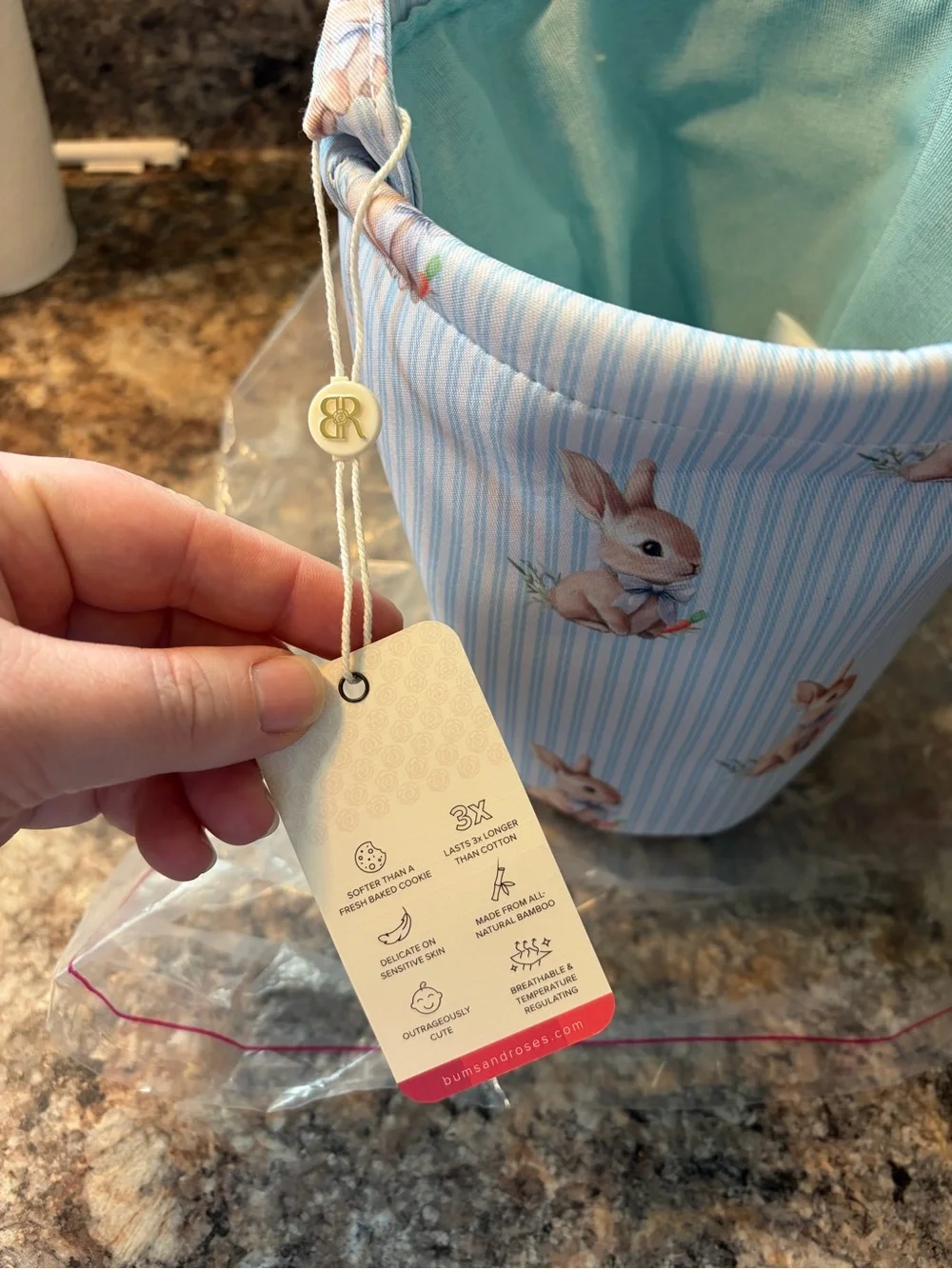 Bums & Roses Light Blue Bunny Drawstring Pouch for Kids